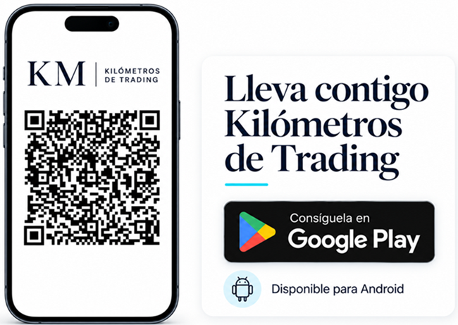 Aplicación KM de Trading para Android con acceso a contenidos sobre valoración de empresas, tesis de inversión y lectura de mercado.